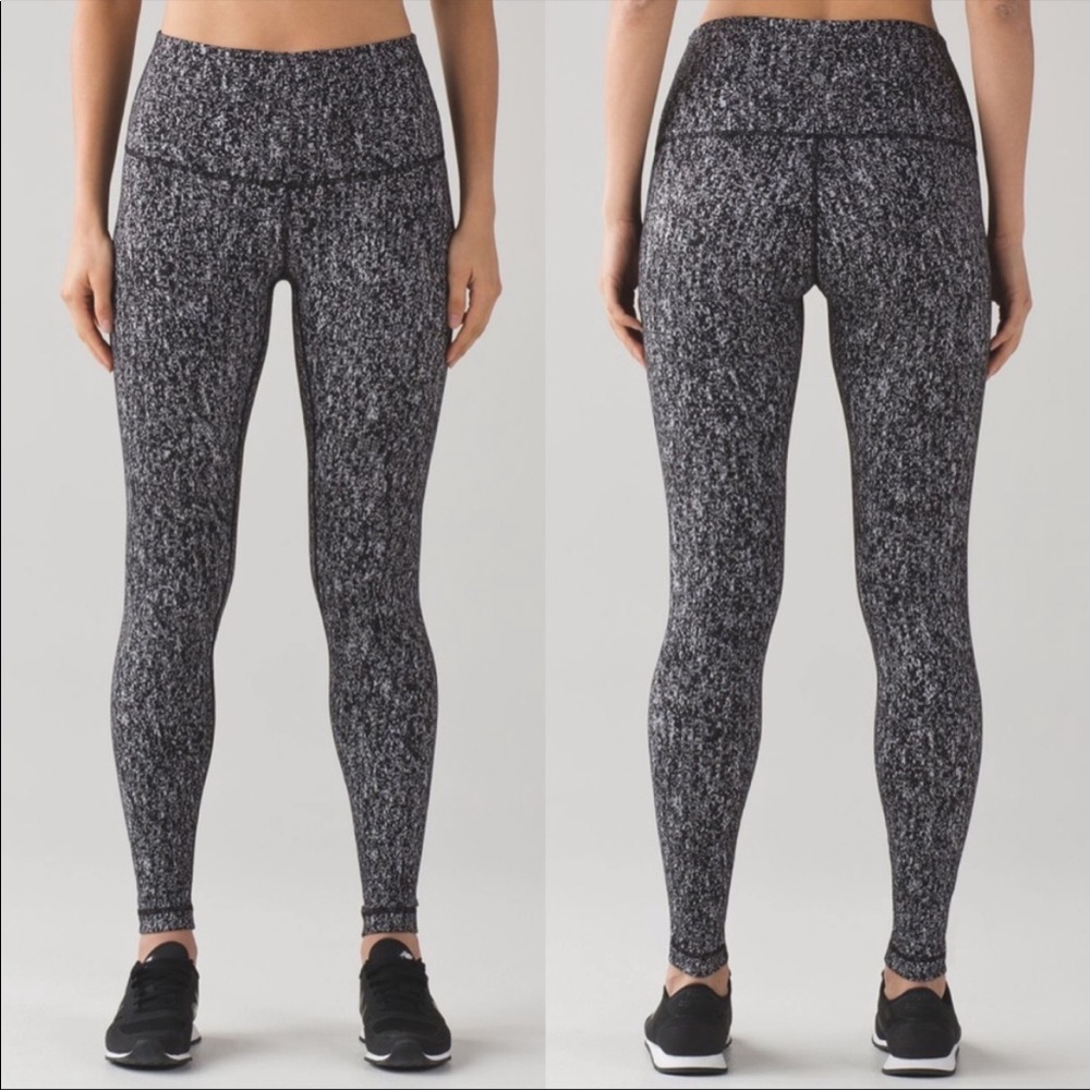 Lululemon Black & White High Rise Speckled Wunder Under Workout Leggings Size 8
